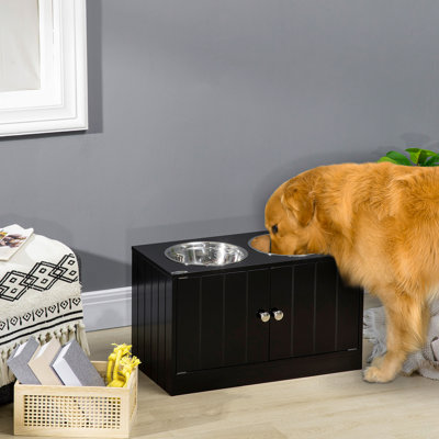 Armoire de rangement pour nourriture magnétique pour chien et station d'alimentation pour chien, noir