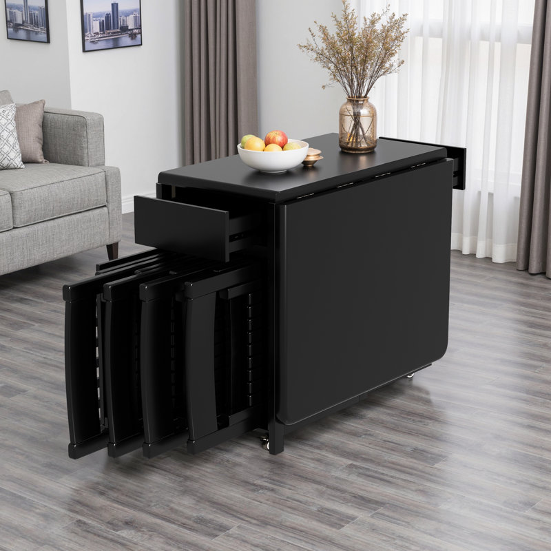 6 -Person Rubberwood Solid Wood Dining Set, 150cm Table & 6 Chairs, Black