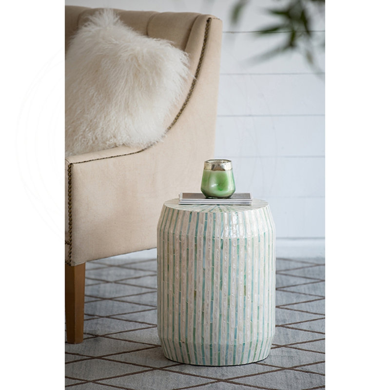 Tabouret d'appoint cylindrique crème et vert Capiz