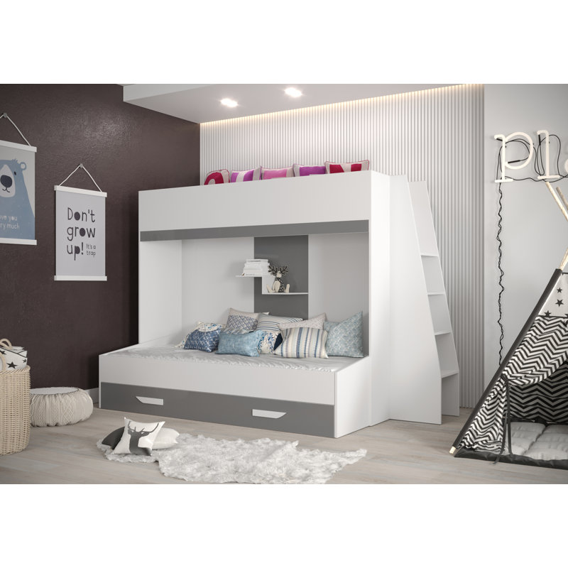 Bunk Bed with Storage Included, 95 x 200 cm, White/Grey