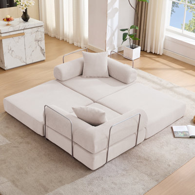 Modular Couch Sofa Bed For Apartment,Convertible Sofa Bed,Fixed-Shape Frame & Removable Armrests,Folding Mattress Couch For Small Spaces ,No Assembly