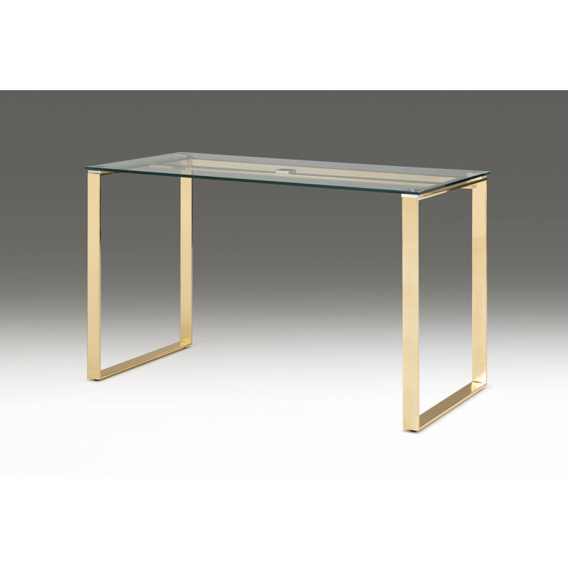 Mutchler Glass Top Metal Base Writing Desk, Gold