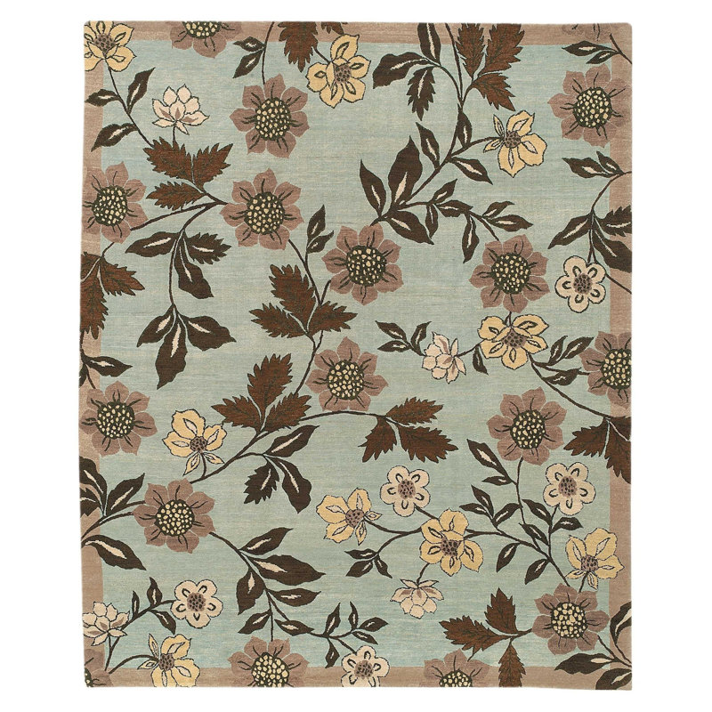 Chelsea Wool Floral Area Rug in Teal/Brown/Yellow, Rectangle 10' x 14'