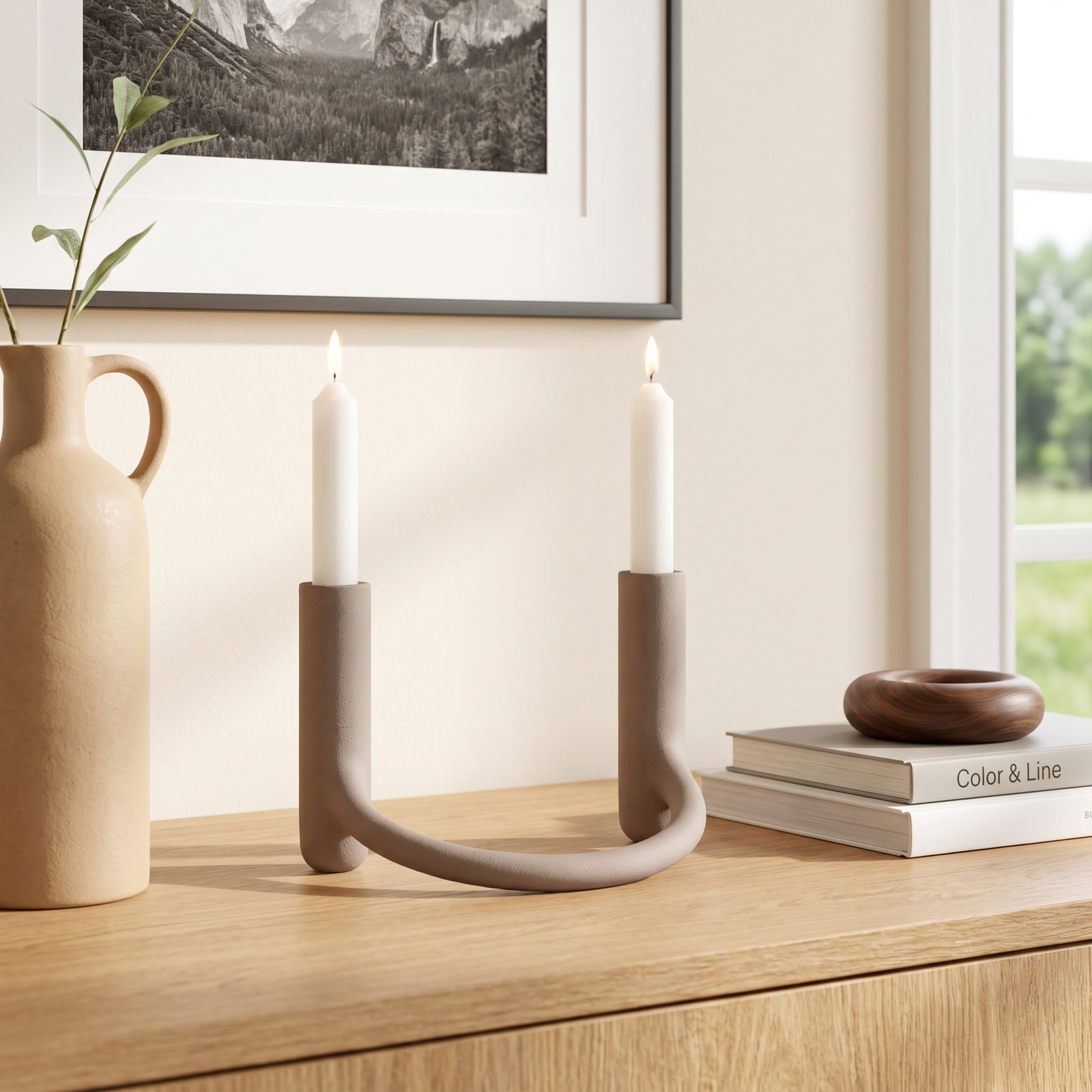 Aluminum Candlestick Holder, Off White