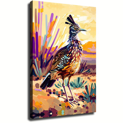 Tableau représentant un Grand Géocoucou du désert, décoration murale inspirée de la faune du Sud-Ouest américain, art moderne prêt à accrocher pour le salon ou la chambre.