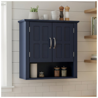 Blue Wall-Mounted Bathroom Storage Cabinet with Adjustable Shelves, MDF Floating Organizer
