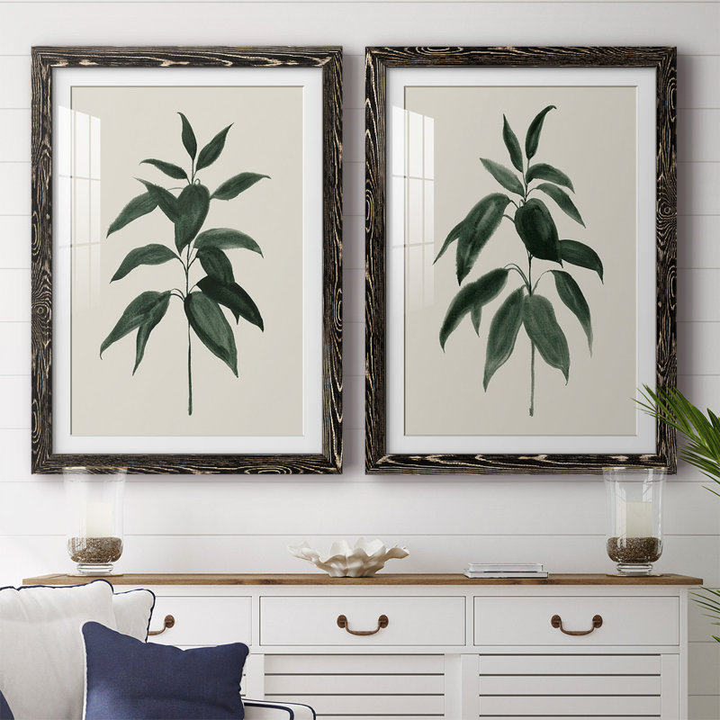 «Soft Greenery I-Premium», reproduction encadrée prête à être accrochée, H 27,5 po x l 75 po x P 1,5 po, Noir