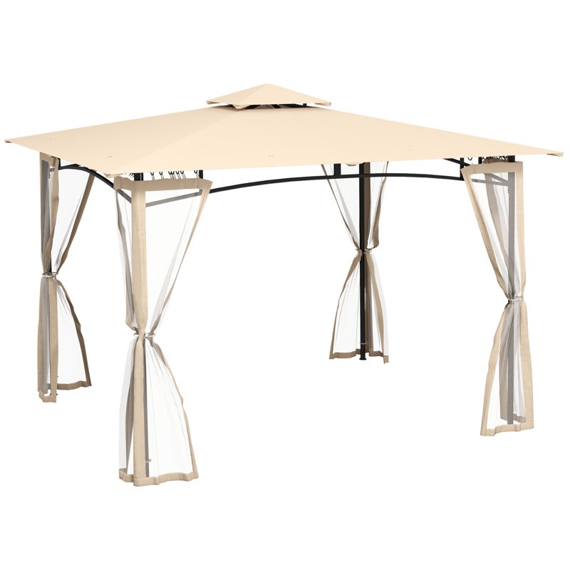 Outsunny 10' X 12' Patio Gazebo With Netting, Double Roof Outdoor Gazebo Canopy Shelter, Solid Metal Frame For Garden, Lawn, Backyard, Deck