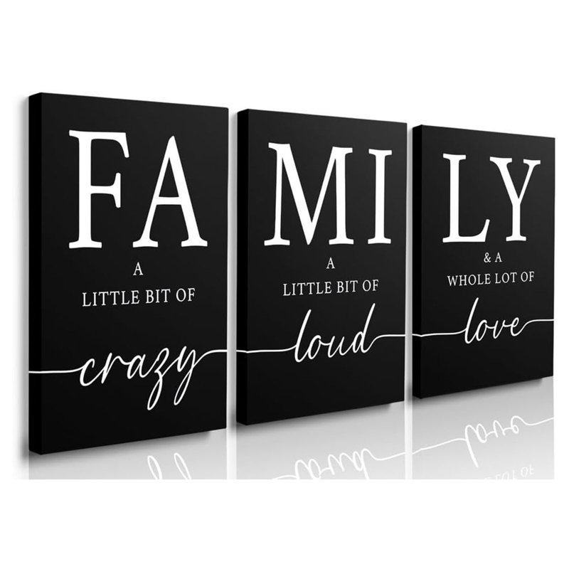 Black Home Family Wall Art For Living Room Dining Room Pictures Paintings Wall Decor For Walls Living Room Artworks Posters Decoration Large Family Entryway Prints Canvas Set Of 3 16"X24"