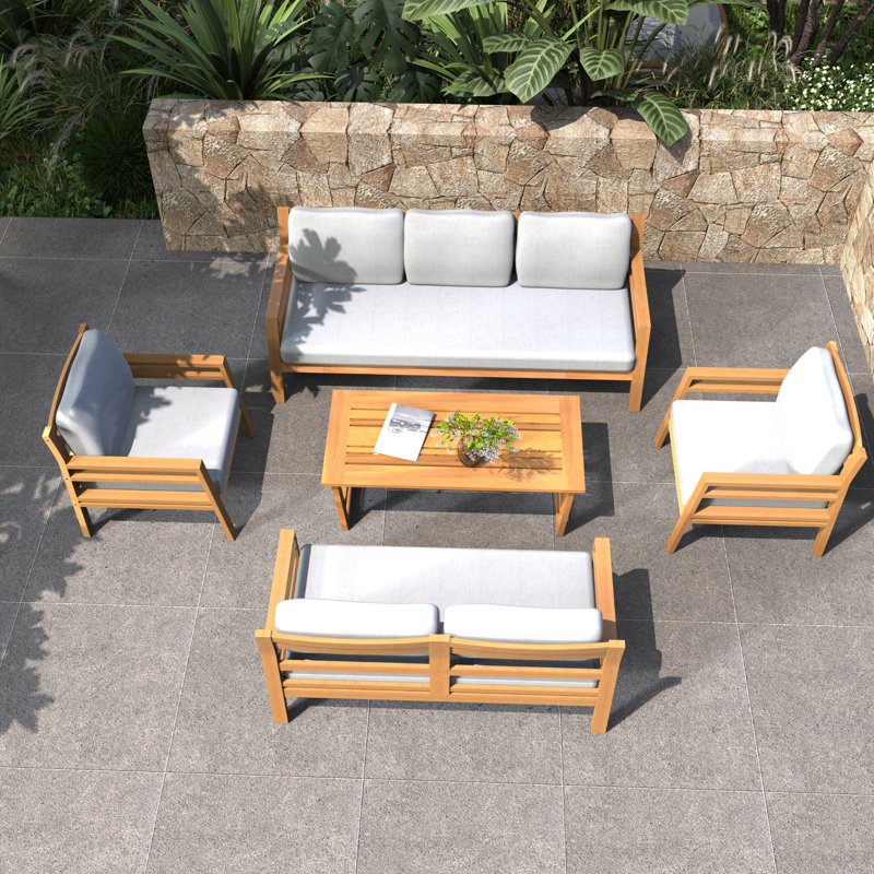 5-Piece Acacia Wood Modular Outdoor Sofa Set