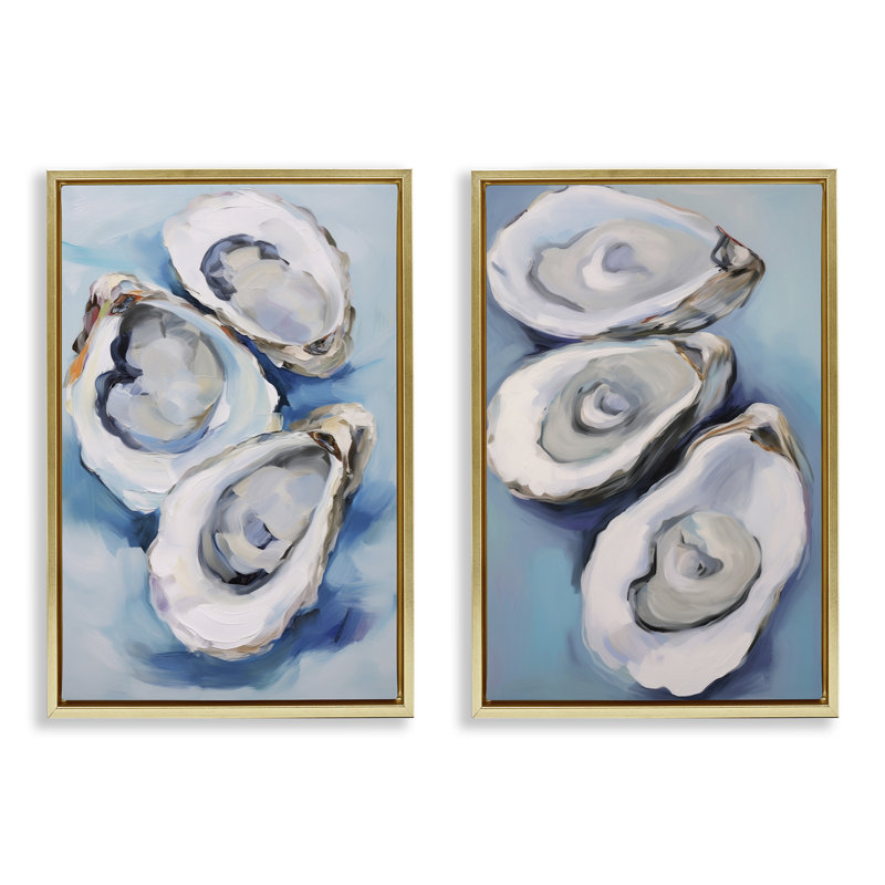 «Oysters on the Half Shell», ensemble de 2 toiles flottantes encadrées dorées par Petal Prints Design, Doré