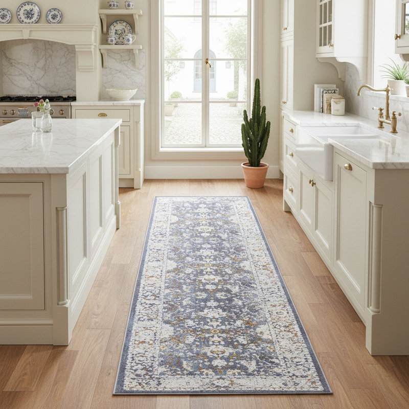 PAYAS Collection Blue Traditional Doormat Adrienna, Runner 2'2" x 8'