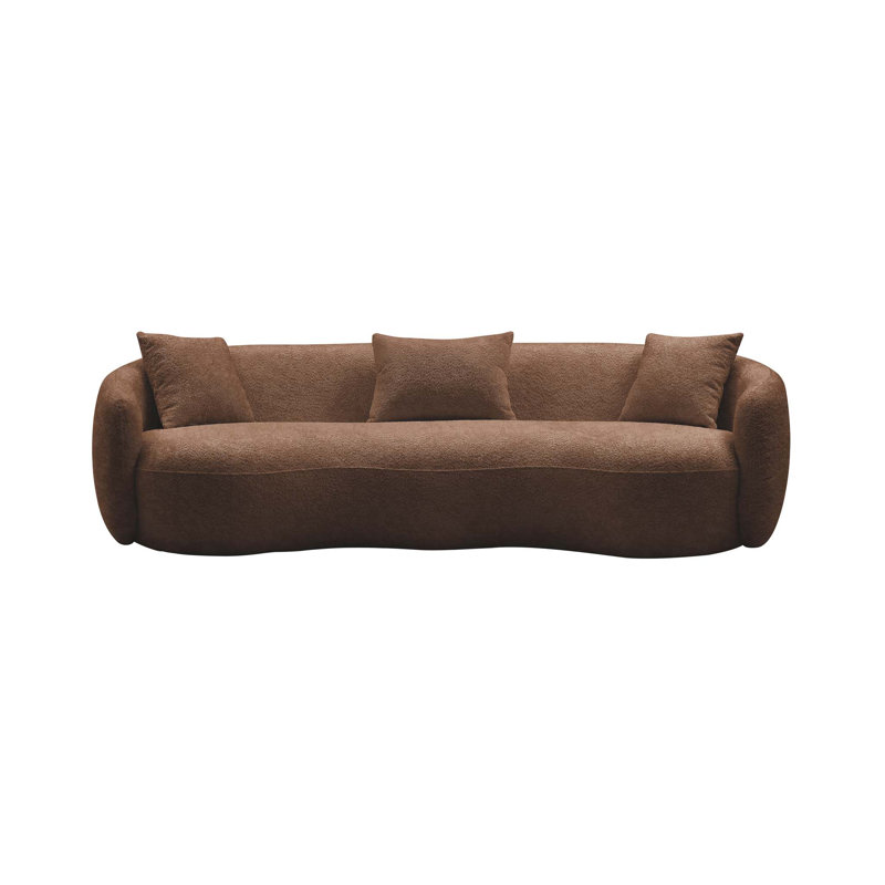 102'' 5-Seater Boucle Sofa Modern Sectional Half Moon Leisure Couch Curved Sofa Teddy Fleece Velet, Brown Boucle