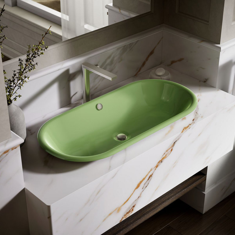 Iron Plains 33 In. Oval Drop-In / Undermount / Vessel Bathroom Sink, Fresh Green