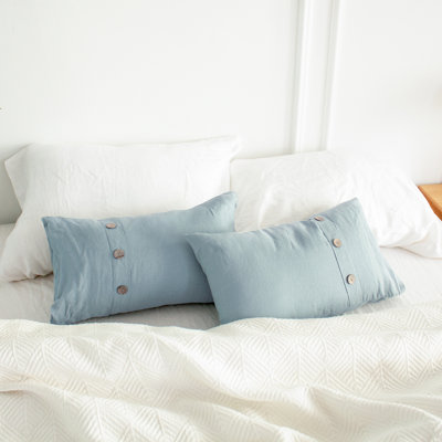 100% Linen Lumbar Pillow Cover 12 X 20 Inch Set Of 2 Rectangular Decorative Pillow Cover With Vintage Triple Coconut Button