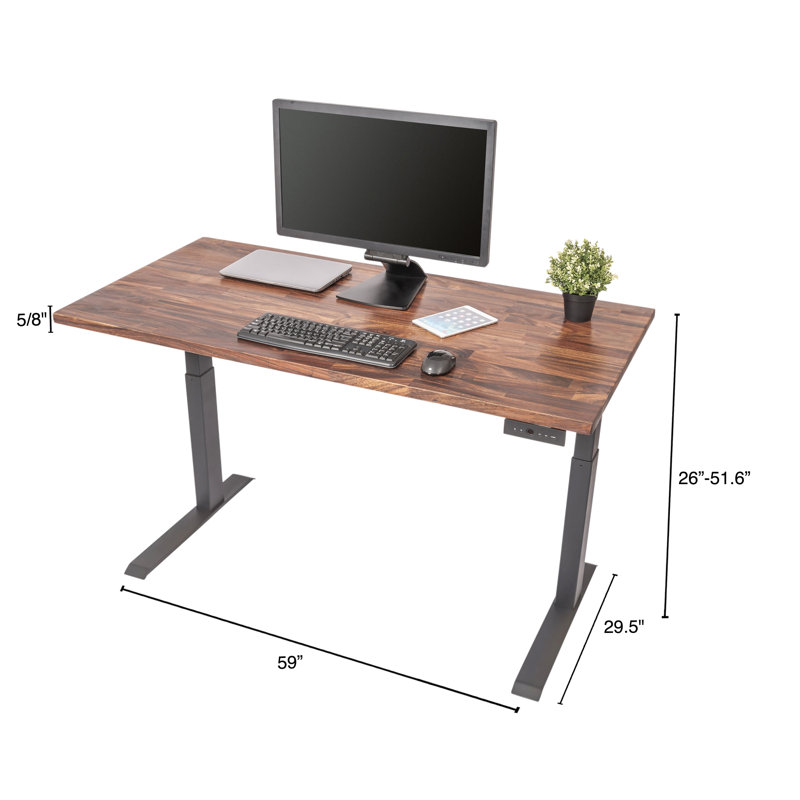 Adjustable Metal Base Standing Desk, 26" H x 59" W x 29.5" D, Natural Walnut/Charcoal
