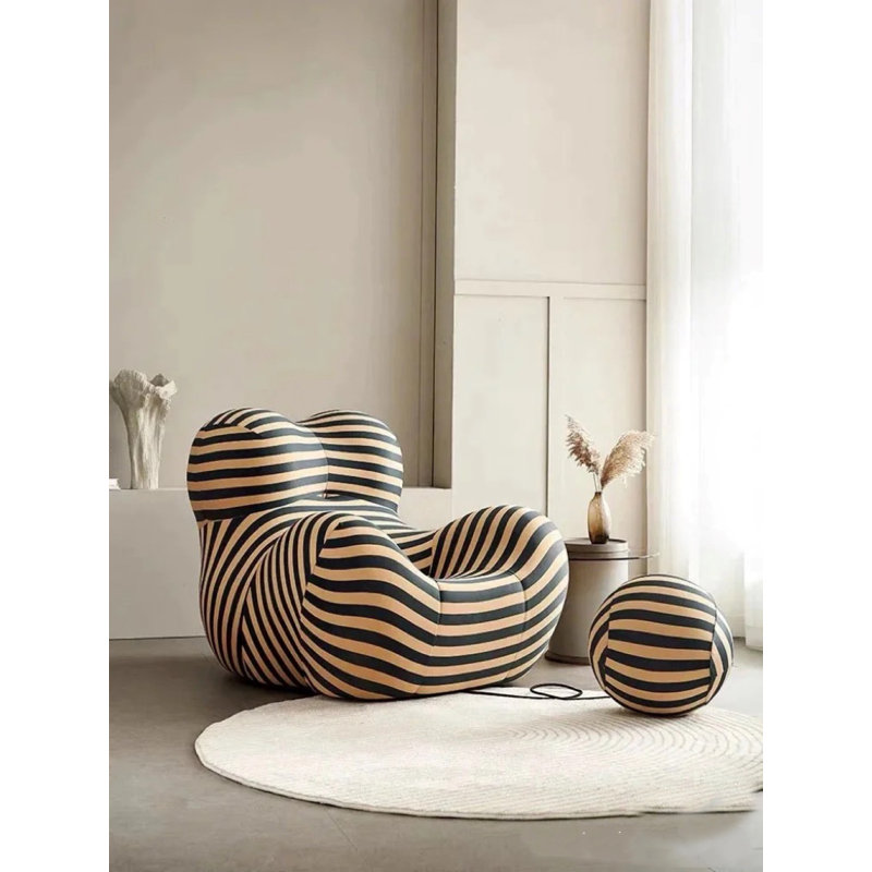 Vigna Upholstered Accent Chair with Ottoman, Black/White Polyester