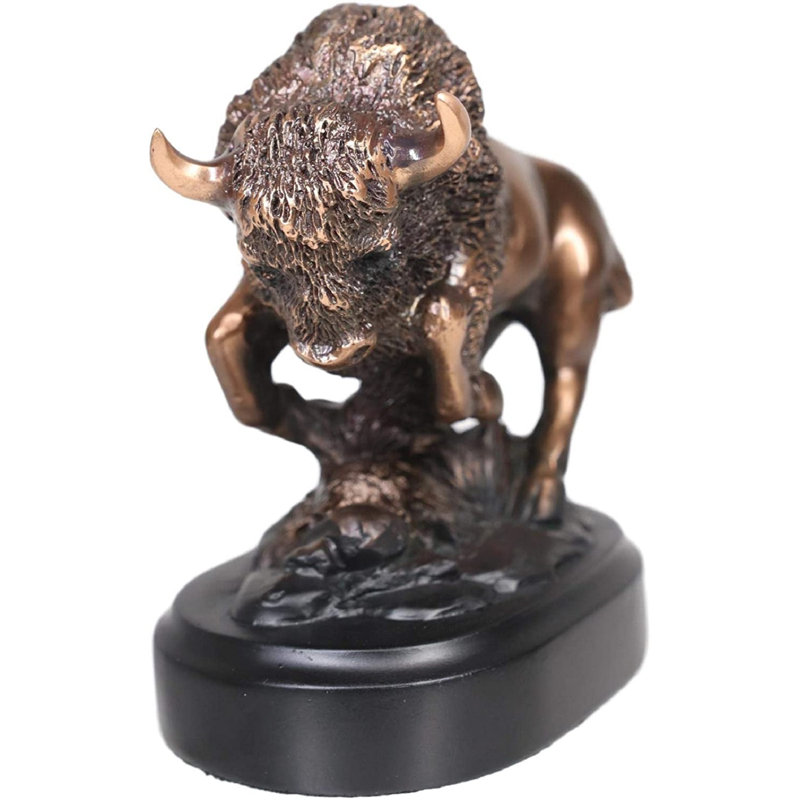 Petite figurine de bison Ebros Native Sacred Lightning en bronze avec résine à finition électrolytique avec base de trophée 3,5 "Long Western Rustic Decor