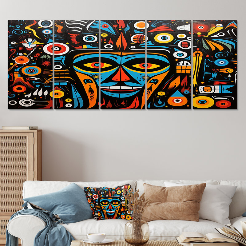 Tiayana - Ensemble de 5 décorations murales d'art amérindien, H 32 po x l 80 po