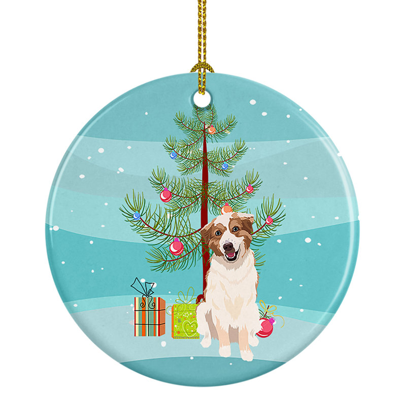 Ornement de Noël en céramique en forme de berger australien rouge et blanc n ° 1, Berger australien rouge et blanc # 1
