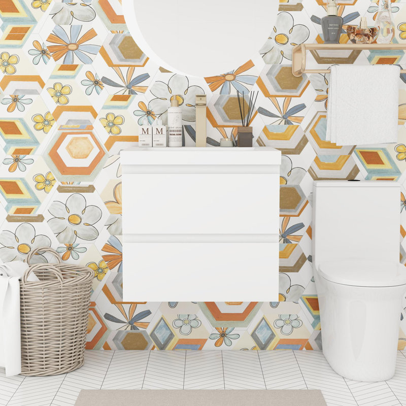 Meuble-lavabo pour la salle de bain à fixation murale, Blanc lustré