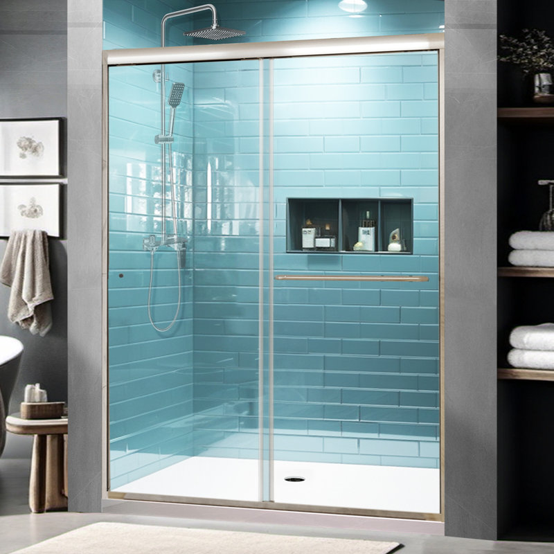 60" Chrome Semi-Frameless Sliding Shower Door with Clear Glass