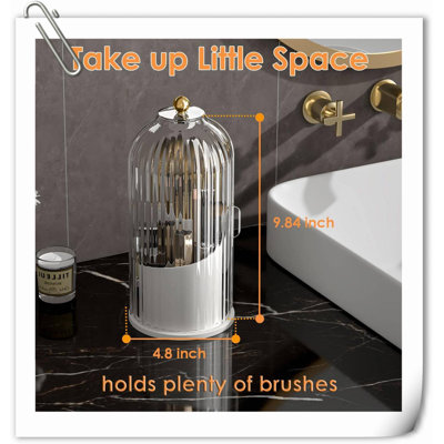 Organisateur de porte-pinceaux de maquillage avec couvercle, organisateur de brosses de maquillage transparent et rotatif à 360 ° pour meuble-lavabo de comptoir de salle de bain
