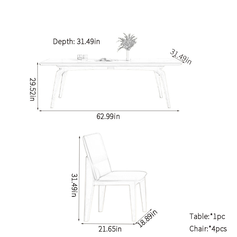 Ensemble de table de salle à manger résistant aux égratignures, H 29,52 po x L 62,99 po x l 31,49 po