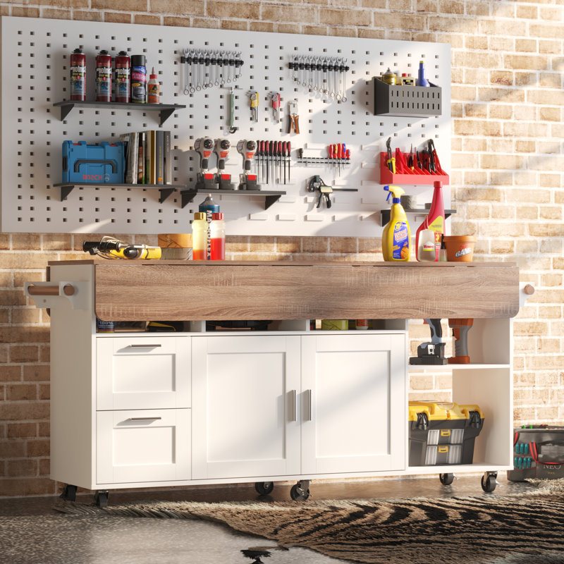 Expandable Garage Workbench With Locking Casters
