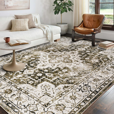 Tapis lavable pliable à bordure florale - vert clair