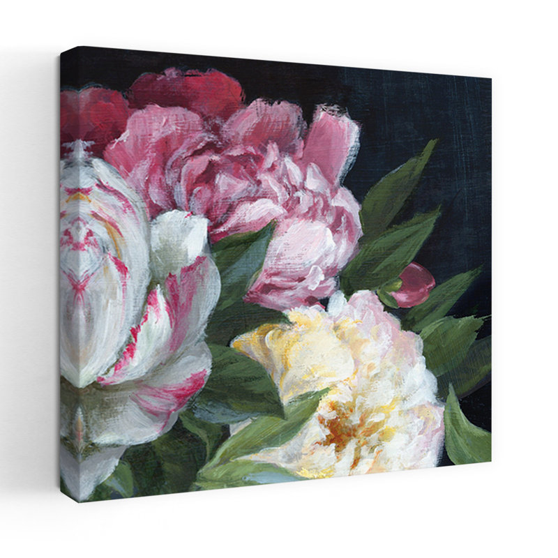 Pe pivoines en pleine floraison II, art mural contemporain abstrait, H 48 po x l 48 po