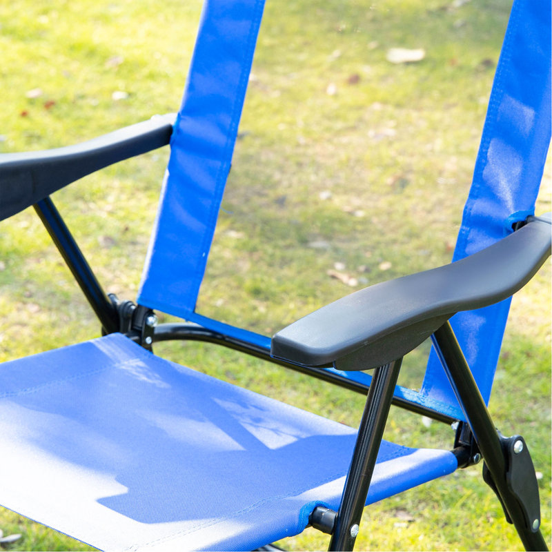 Folding Patio Chairs Set Of 2, Outdoor Deck Chair With Adjustable Sling Back, Camping Chair With Removable Headrest For Garden, Backyard, Lawn, Blue