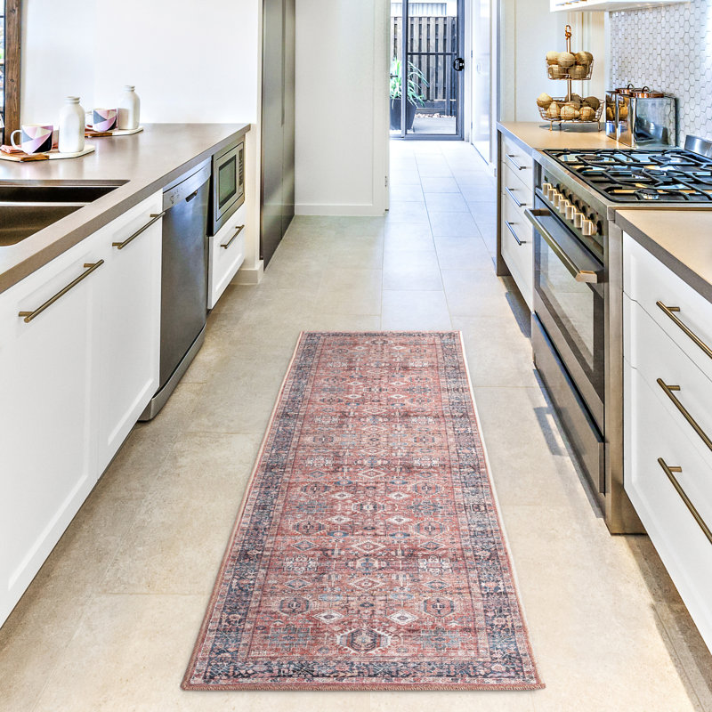 Griesemer Southwestern Geometric Machine Washable Area Rug Red/Ivory /Blue, Runner 1'11" x 7'2"