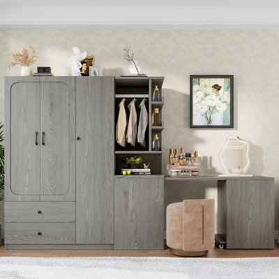61"Wide Armoire Wardrobe Closet With Convertible Desk