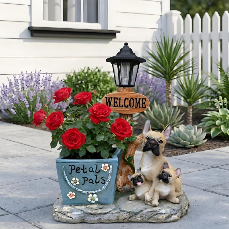 Statue de jardin de bouledogue français