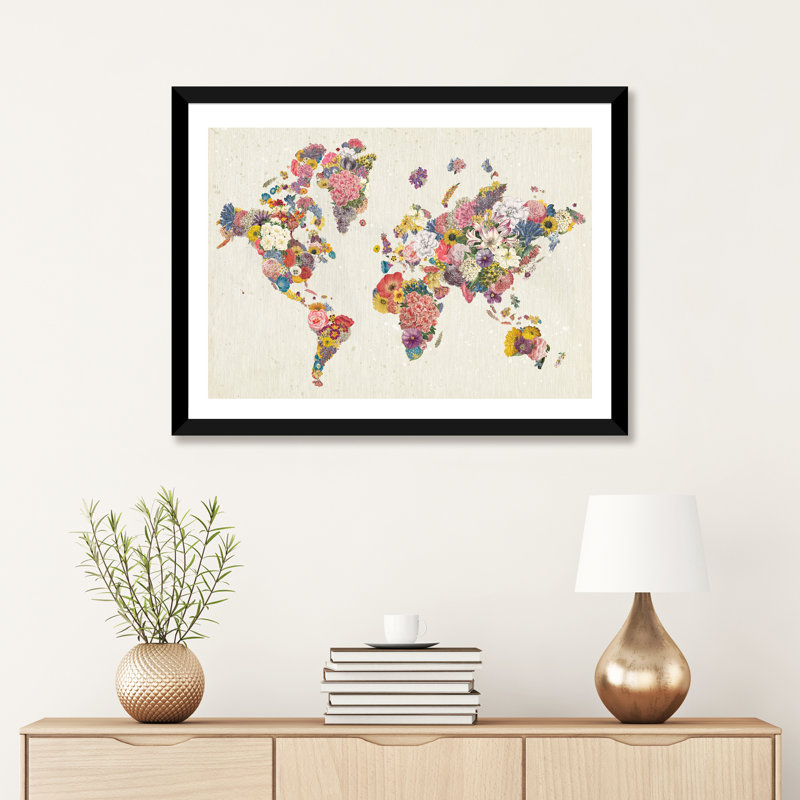«Botanical Floral Map Light» par Wild Apple Portfolio - impression d'art graphique, Papier encadré noir, Blanc