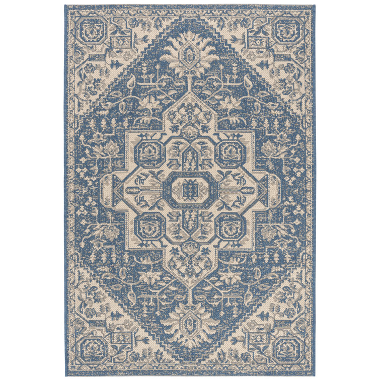 Glass Looped Cream/Blue Indoor/Outdoor Rug