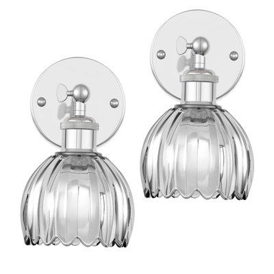 2-Pack LED Wall Sconce With Remote, Wireless Rechargeable Wall Light With Tulip Glass Lampshade, 12 RGB Colors & Dimmable Function (Bulb Included)