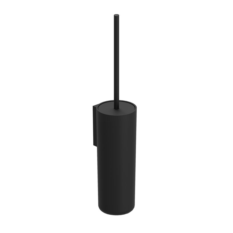 Haggerty Brayden Studio with Double Threaded Screws Black Wall-Mounted Toilet Brush and Holder