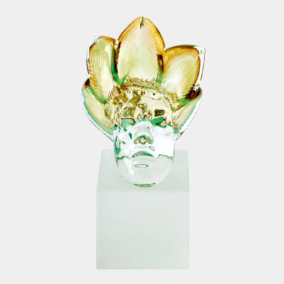 Royal Portrait-Leaf Crown-Pistachio/Amber 10"H x 5"W x 6"D Decorative Sculpture