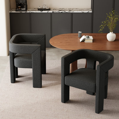 Modern Dining Chair Set, Upholstered Barrel Chair | Bouclé Chair Set, Dining Room Chair, Unique Dining Chair Set