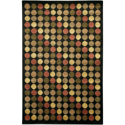 Aadi Polka Dots Hand-Knotted Wool Red/Black/Yellow Area Rug