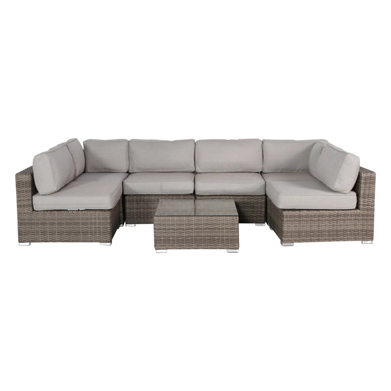 Ensemble de conversation de patio en osier pour 4 personnes avec coussins, entièrement assemblé