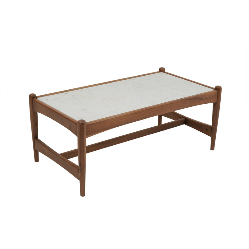 Jasmeet Genuine Marble Solid Wood Coffee Table, White