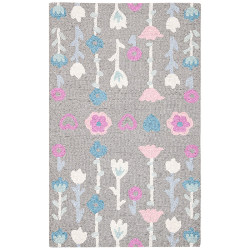 Tapis gris / rose en laine touffeté à la main Warminster, Rectangle 3 pi x 5 pi
