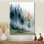 «Morning Fog Pine Tree Mountain Trail», impression encadrée de pin, art mural sur toile bleu nature
