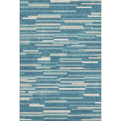 Premium Machine Washable Prisco Teal Rug