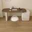 Bureau en bois manufacturé ovale brun noisette + blanc crème avec 2 tiroirs-108647265