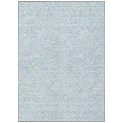 5' X 8' Sky Blue And Ivory Floral Washable Indoor Outdoor Area Rug