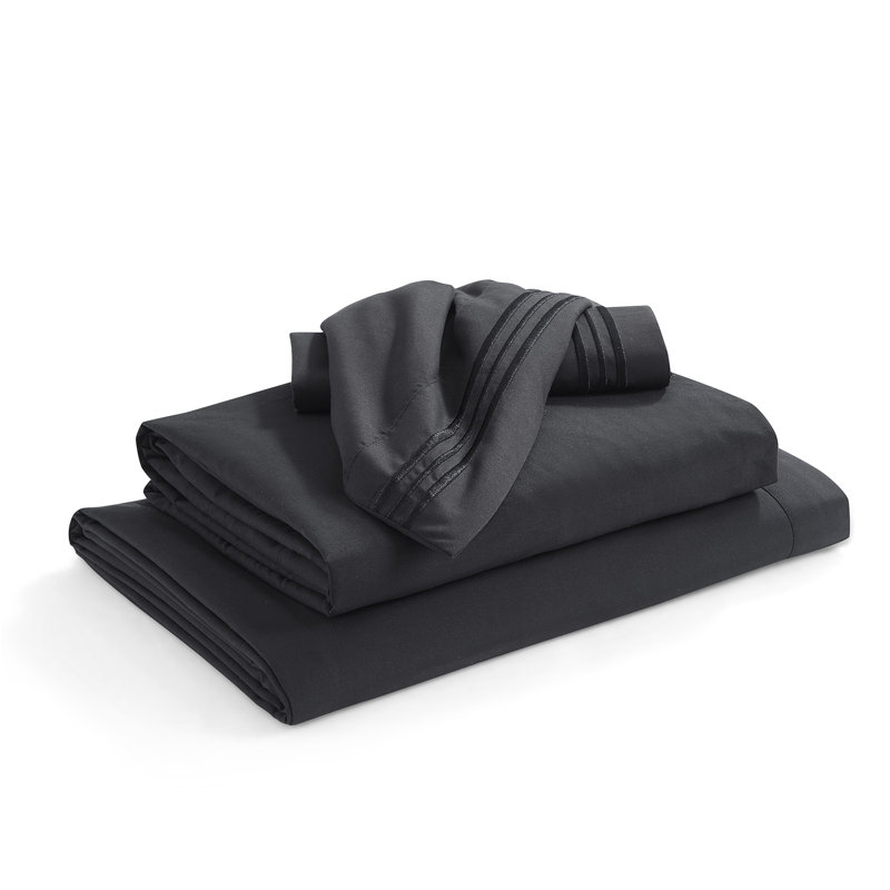 1800 Series Double-Brushed Microfiber Hypoallergenic Sheet Set, Black, Queen Sheet Set with 2 Pillowcases